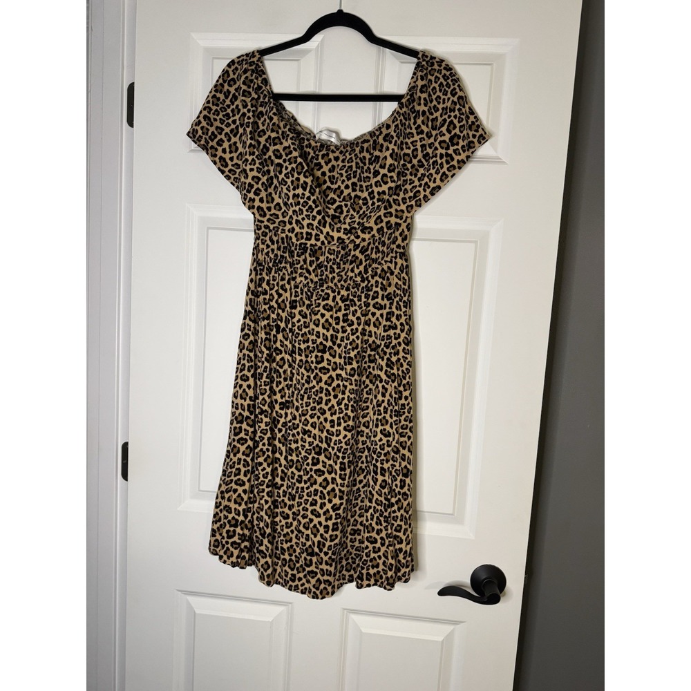 Beachsissi Off The Shoulder Leopard Print Dress Large
